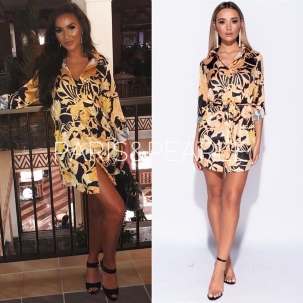 Golden Dreams Satin Belted Tunic Shirt Dress